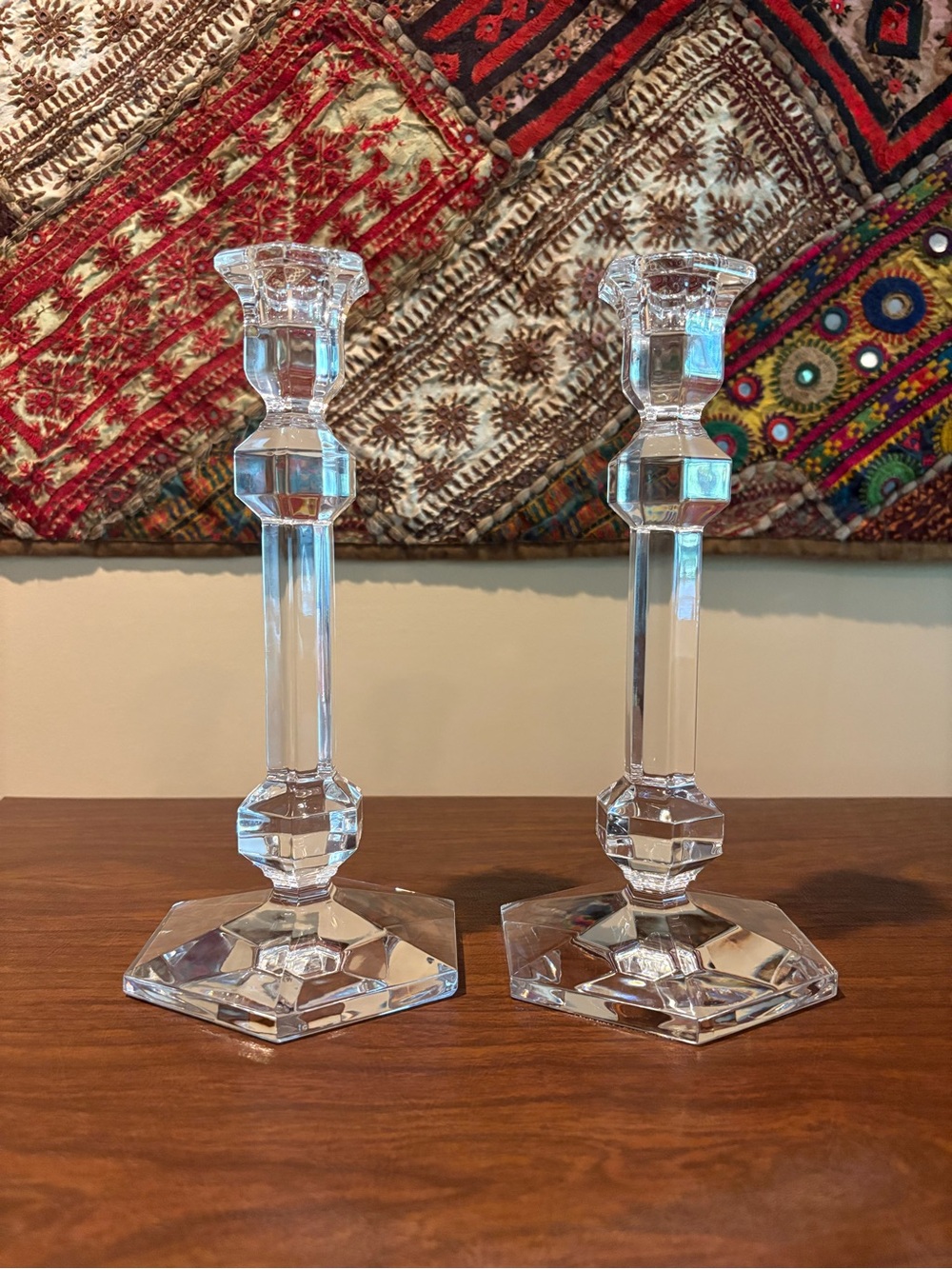 Val St Lambert Crystal Candlestick Pair